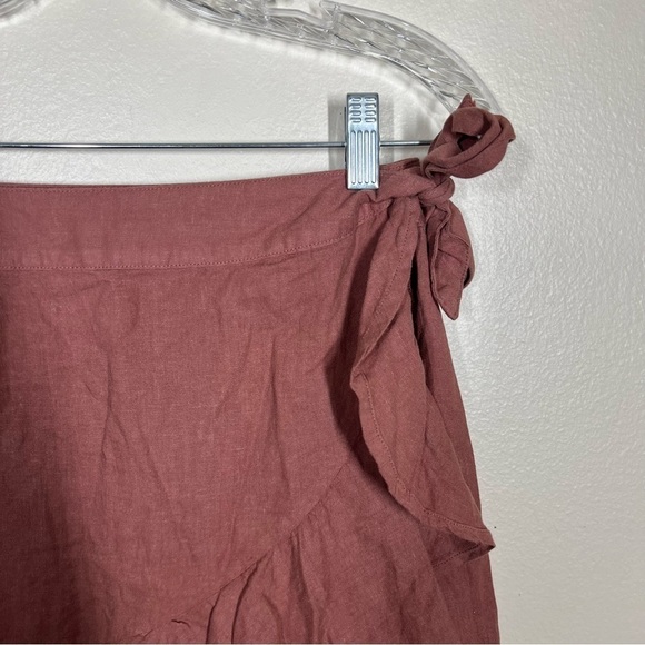 Free People Womens Ruffle My Feathers Mini Wrap Linen Skirt in Rose Pink Size 4 - Picture 4 of 8